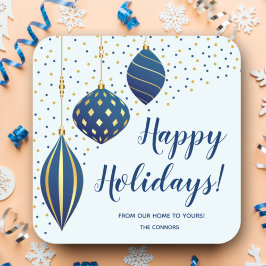 Blue Gold Weihnachtsschmuck und Dots Holiday Quadratischer Aufkleber