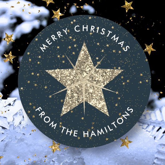 Blue & Gold | Weihnachtsstern Runder Aufkleber