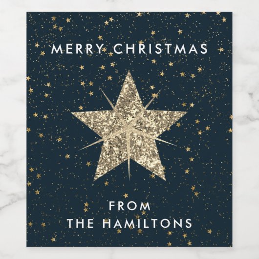 Blue & Gold | Weihnachtsstern Weinetikett (Einzelnes Label)