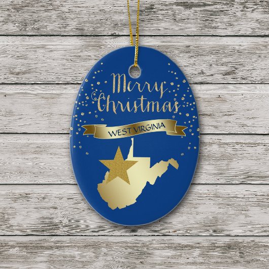 Blue Gold West Virginia Star Keramikornament