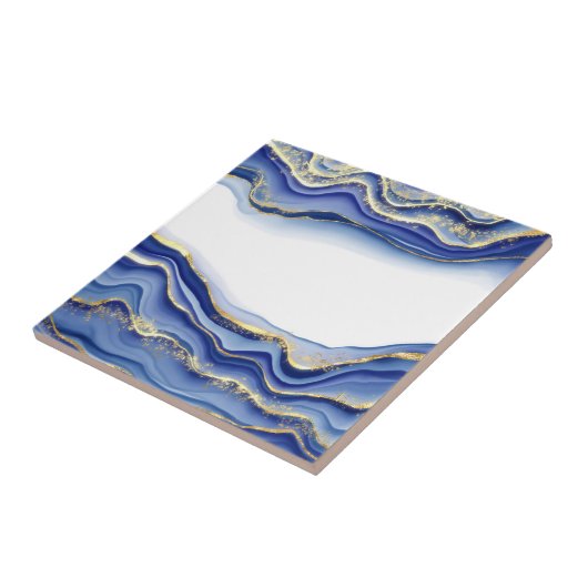 Blue Gold White Agate Geode Trendy Modern Fliese (Seite)
