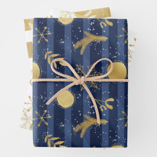 Blue Gold White Christmas Holiday Pattern Geschenkpapier Set (Beispiel)