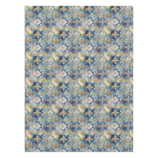 Blue Gold White Christmas Snowflakes Tischdecke (Vorderseite)