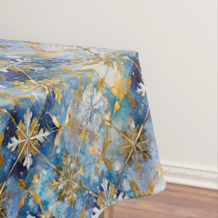 Blue Gold White Christmas Snowflakes Tischdecke