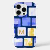 Blue Gold White Mosaic Monogram iPhone Case (Rückseite)