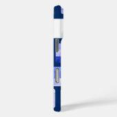 Blue Gold White Mosaic Monogram iPhone Case (Rückseite / Rechts)