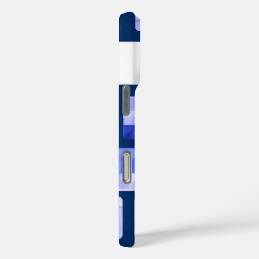 Blue Gold White Mosaic Monogram iPhone Case (Rückseite / Rechts)