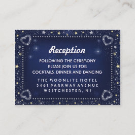 Blue Gold & White Stars Matching Hochzeitsempfang Begleitkarte