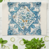 Blue Gold & White Talavera Azulejo Tile Look 3 Geschirrtuch (Gefaltet)