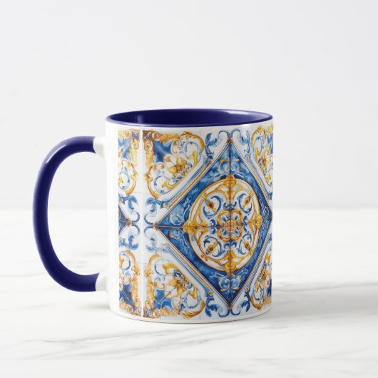 Blue Gold & White Talavera Azulejo Tile Look Tasse (Links)