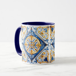 Blue Gold & White Talavera Azulejo Tile Look Tasse