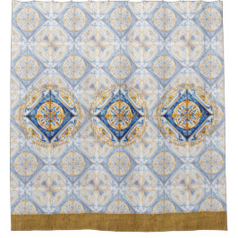 Blue Gold White Vietri Talavera Azulejo lookTile Duschvorhang