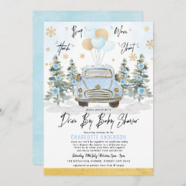 Blue Gold Winter Drive Thru Baby Boy Dusche Einladung