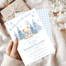 Blue Gold Winter Trees Teddy Bear Baby Boy Dusche