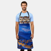 Blue Gold Winter Village Family Christmas Photo Schürze (Getragen)