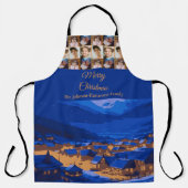 Blue Gold Winter Village Family Christmas Photo Schürze (Vorderseite)