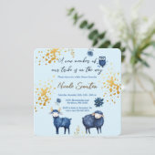 Blue Gold Woodland Baby Dusche Save the Date (Stehend Vorderseite)