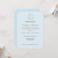 Blue Gold Wreath Cross Boy Erste heilige Kommunion