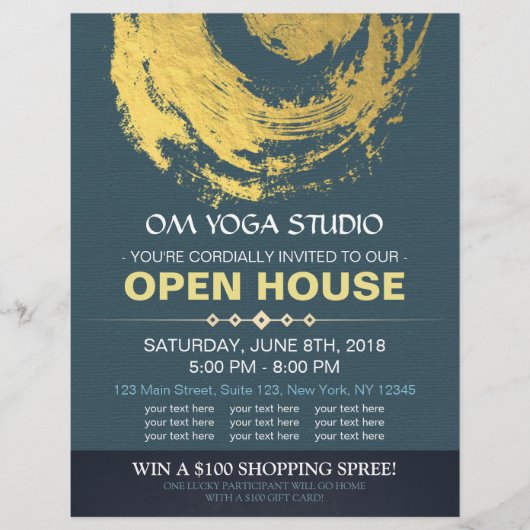 Blue & Gold YOGA Massage Therapie Studio Open Hous Flyer (Vorne)