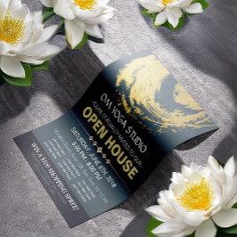 Blue & Gold YOGA Massage Therapie Studio Open Hous Flyer