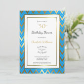 Blue Gold Zickzack 30. Geburtstag Abendessen Party Einladung (Stehend Vorderseite)