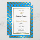 Blue Gold Zickzack 30. Geburtstag Abendessen Party Einladung (Vorne/Hinten)
