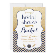 Blue Gold Zickzack - Bridal Dusche Einladung