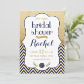 Blue Gold Zickzack - Bridal Dusche Einladung (Stehend Vorderseite)