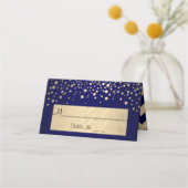 Blue & Gold Zickzack & Confetti Dots - Hochzeit Platzkarte (Vorderseite)