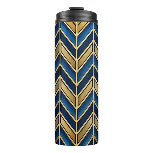 BLUE & GOLD ZIG ZAG ART DECO PATTERN THERMOSBECHER (Vorderseite)