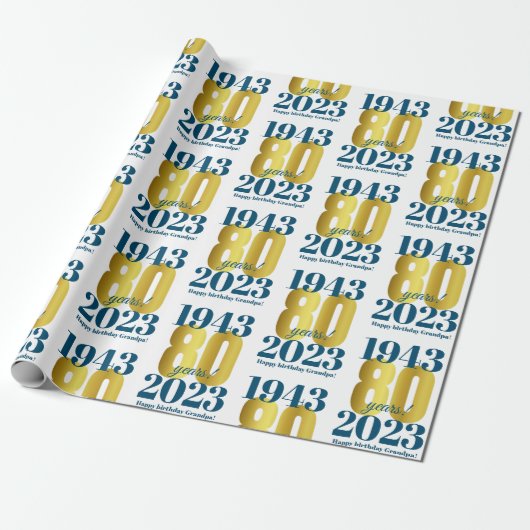 Blue Gold zum 80. Geburtstag Geschenkpapier (Ungerollt)