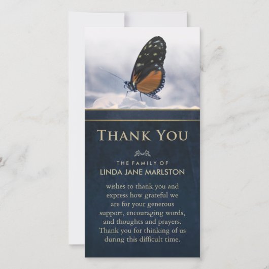 Blue Golden Butterfly Beileid Danke Karte (Vorderseite)