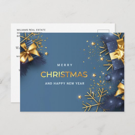 Blue Golden Christmas Ornament Firmengrüße Postkarte (Vorne/Hinten)