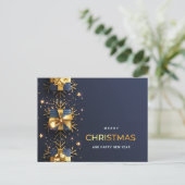 Blue Golden Christmas Ornament Firmengrüße Postkarte (Stehend Vorderseite)