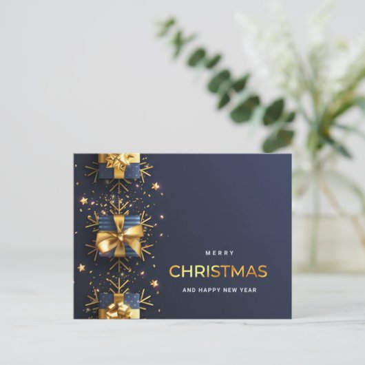 Blue Golden Christmas Ornament Firmengrüße Postkarte (Stehend Vorderseite)