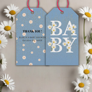 Blue Golden Daisy Glitzer Glow Baby Dusche Geschenkanhänger