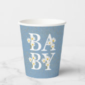 Blue Golden Daisy Glitzer Glow Baby Dusche Pappbecher (Vorderseite)
