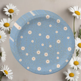 Blue Golden Daisy Glitzer Glow Baby Dusche Pappteller