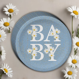 Blue Golden Daisy Glitzer Glow Baby Dusche Pappteller