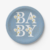 Blue Golden Daisy Glitzer Glow Baby Dusche Pappteller (Vorderseite)