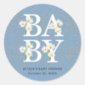 Blue Golden Daisy Glitzer Glow Baby Dusche Runder Aufkleber (Vorderseite)