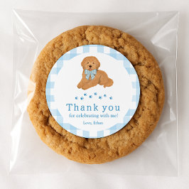 Blue Golden Doodle Birthday Thank You Favor Runder Aufkleber