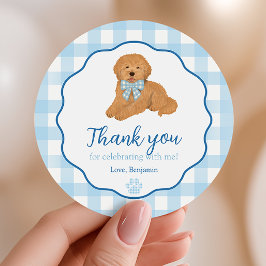 Blue Golden Doodle Puppy Pawty Birthday Favor Runder Aufkleber