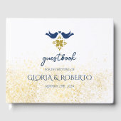 Blue Golden Love Birds Mexikanisches Gästebuch (Vorderseite)