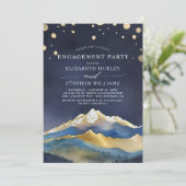 Blue Golden Mountain Engagement Party Einladung (Stehend Vorderseite)