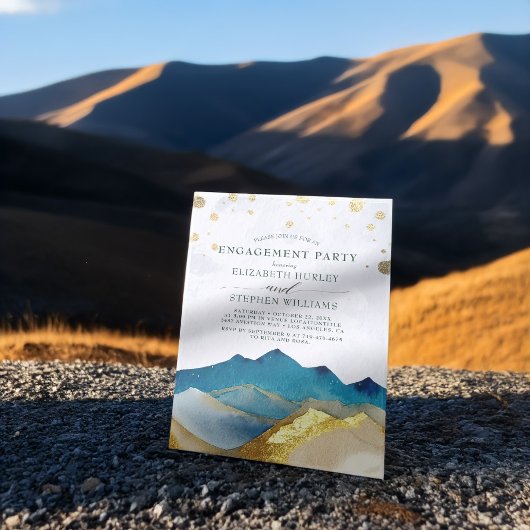 Blue Golden Mountain Engagement Party Einladung