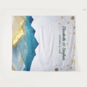 Blue Golden Mountains Hochzeitskabine Hintergrund Wandteppich (Vorderseite (Horizontal))