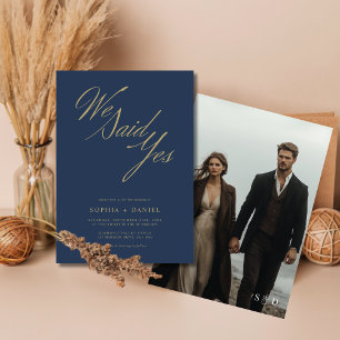 Blue Golden Script Wir sagten ja Budget Hochzeit Einladung