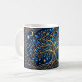 Blue Golden Tree Art Coffee Mug | Aesthetic Nature Kaffeetasse (Vorderseite Links)