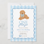 Blue Goldendoodle Dog Golden Year First Birthday Einladung (Vorderseite)